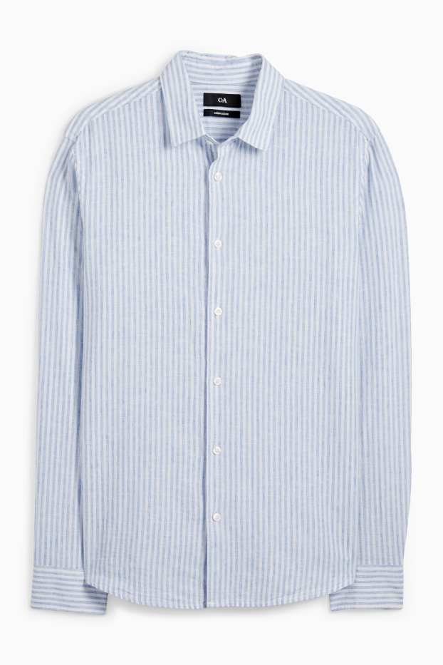 Uomo - Camicia - regular fit - collo all'italiana - misto lino - a righe - bianco / azzurro