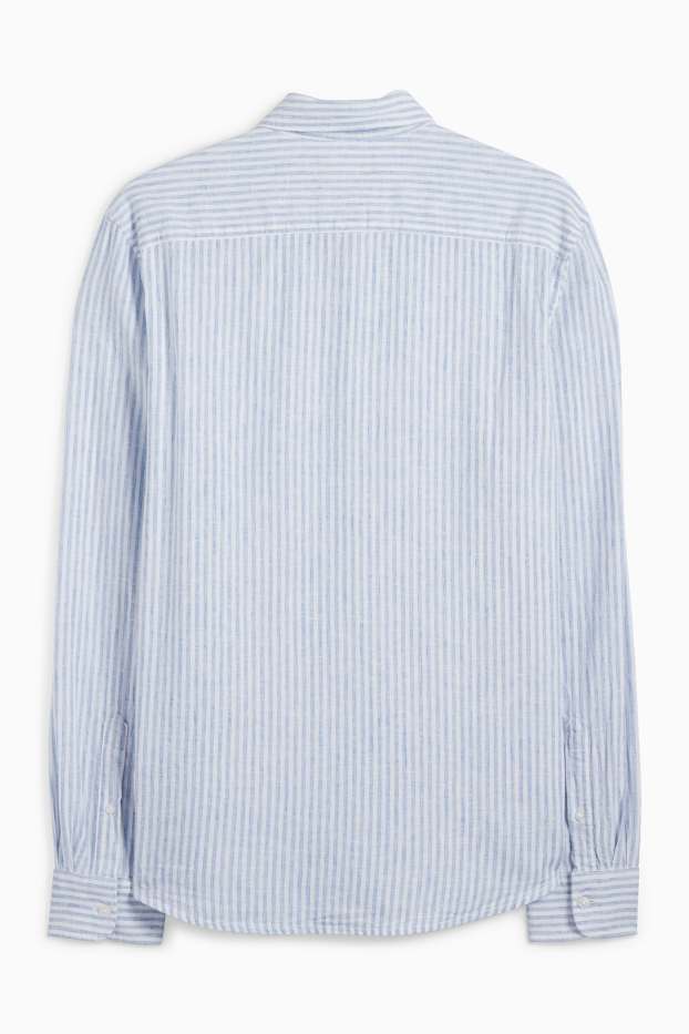 Uomo - Camicia - regular fit - collo all'italiana - misto lino - a righe - bianco / azzurro