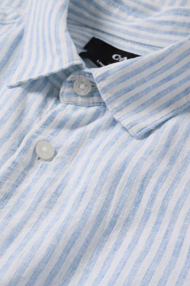 Uomo - Camicia - regular fit - collo all'italiana - misto lino - a righe - bianco / azzurro