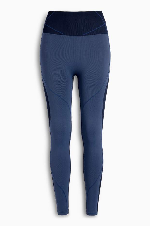 Femmes - Leggings de sport - finition côtelée - sans coutures - bleu foncé