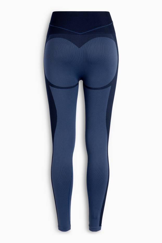 Femmes - Leggings de sport - finition côtelée - sans coutures - bleu foncé