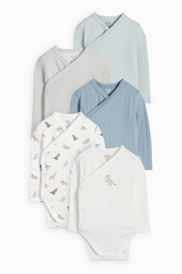 Bébés garçons - Lot de 5 - dinosaures - bodys croisés pour bébé - bleu