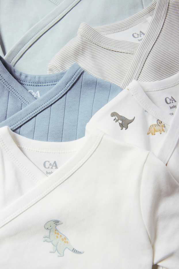 Bébés garçons - Lot de 5 - dinosaures - bodys croisés pour bébé - bleu
