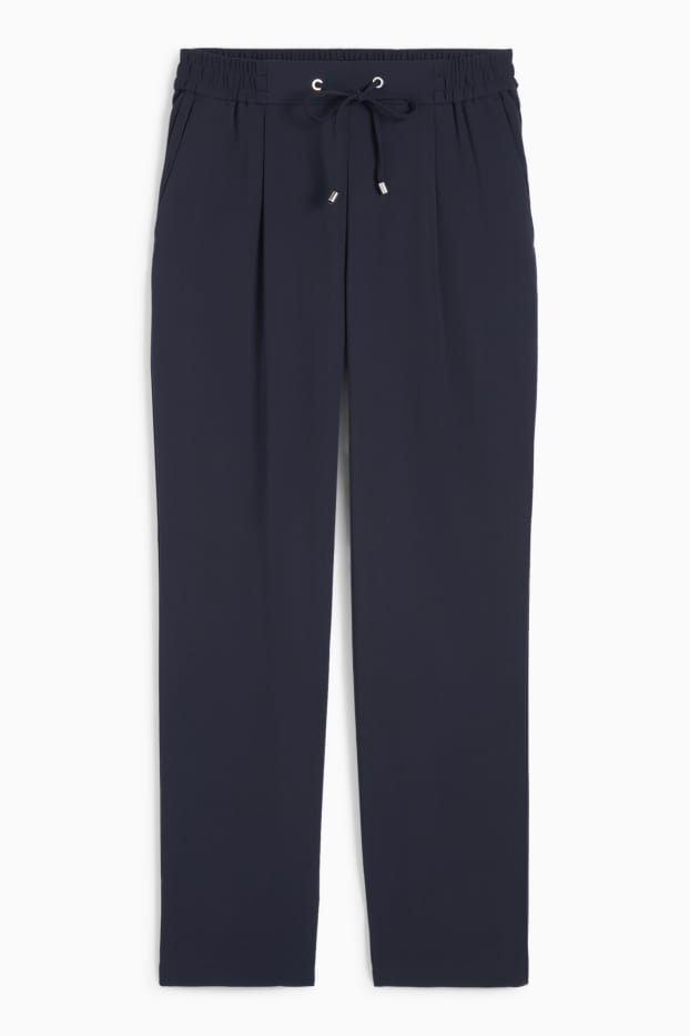 Femmes - Pantalon en toile - mid waist - tapered fit - bleu foncé