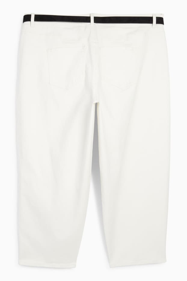 Femei - Pantaloni de stofă cu curea - talie înaltă - tapered fit - alb-crem