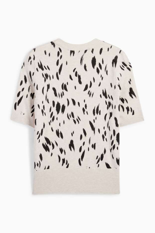 Women - Knitted jumper - short sleeve - patterned - black / beige