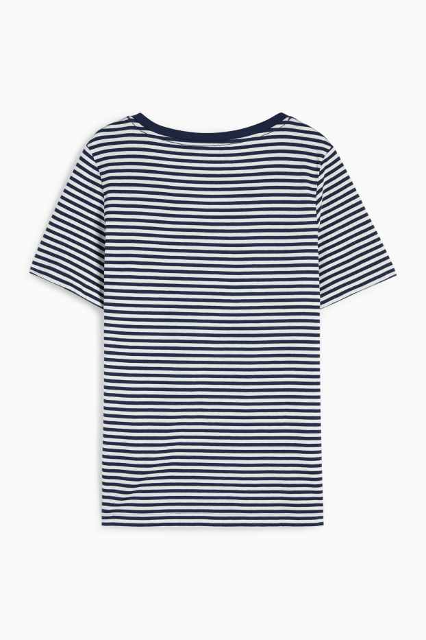 Femei - Tricou basic - regular fit - cu dungi - albastru închis / alb-crem