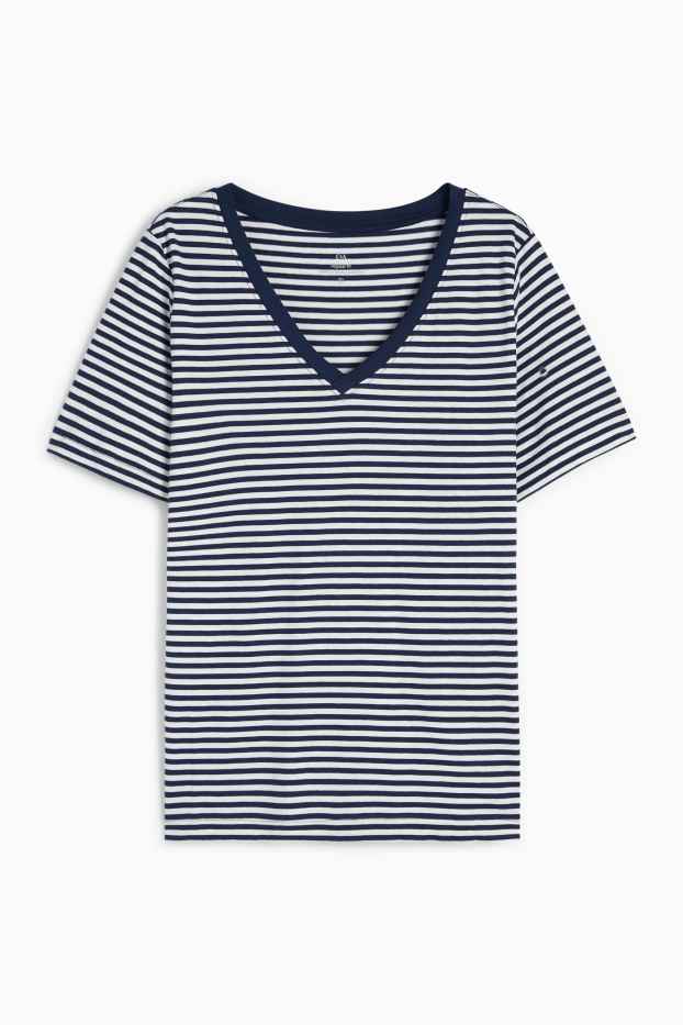 Femei - Tricou basic - regular fit - cu dungi - albastru închis / alb-crem