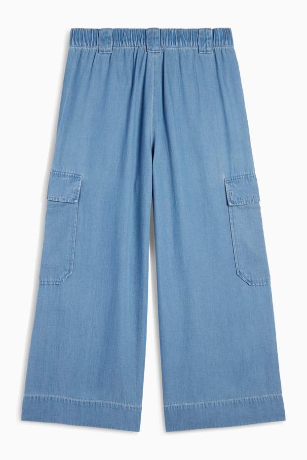 Damen - Cargohose - Mid Waist - Wide Leg - Jeans-Look - hellblau
