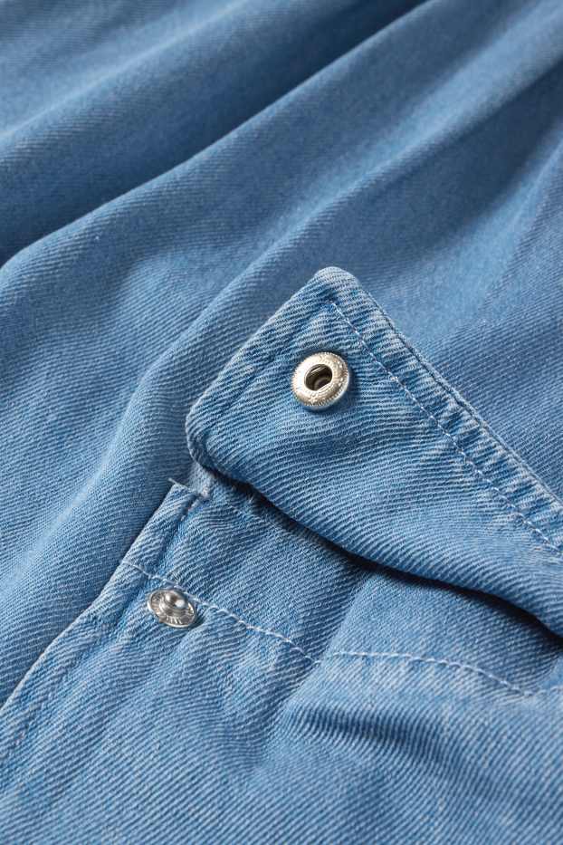 Damen - Cargohose - Mid Waist - Wide Leg - Jeans-Look - hellblau