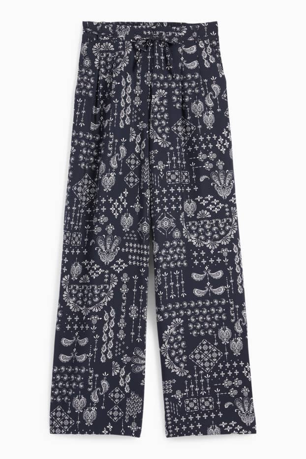 Femmes - Pantalon en toile - high waist - wide leg - à motif - bleu foncé