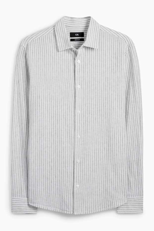 Hommes - Chemise - regular fit - col kent - lin mélangé - à rayures - gris clair