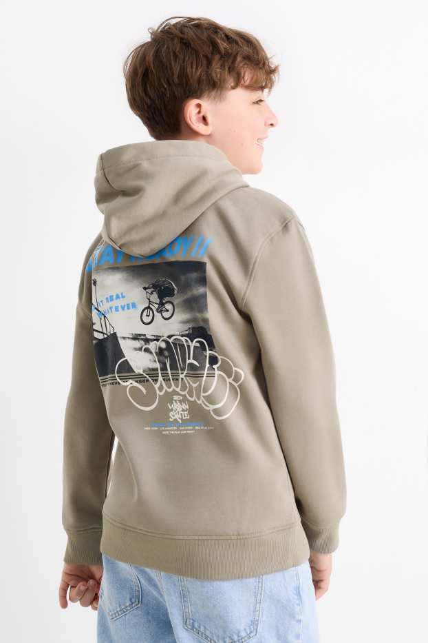 Děti - chlapci - BMX - mikina s kapucí - šedá/hnědá