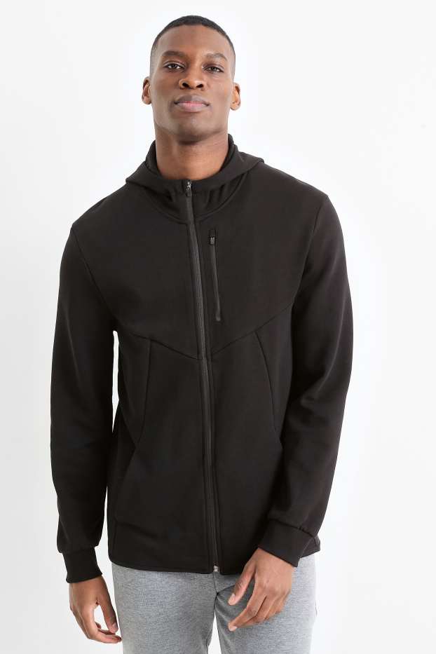 Heren - Sportvest van sweatstof, met capuchon - zwart