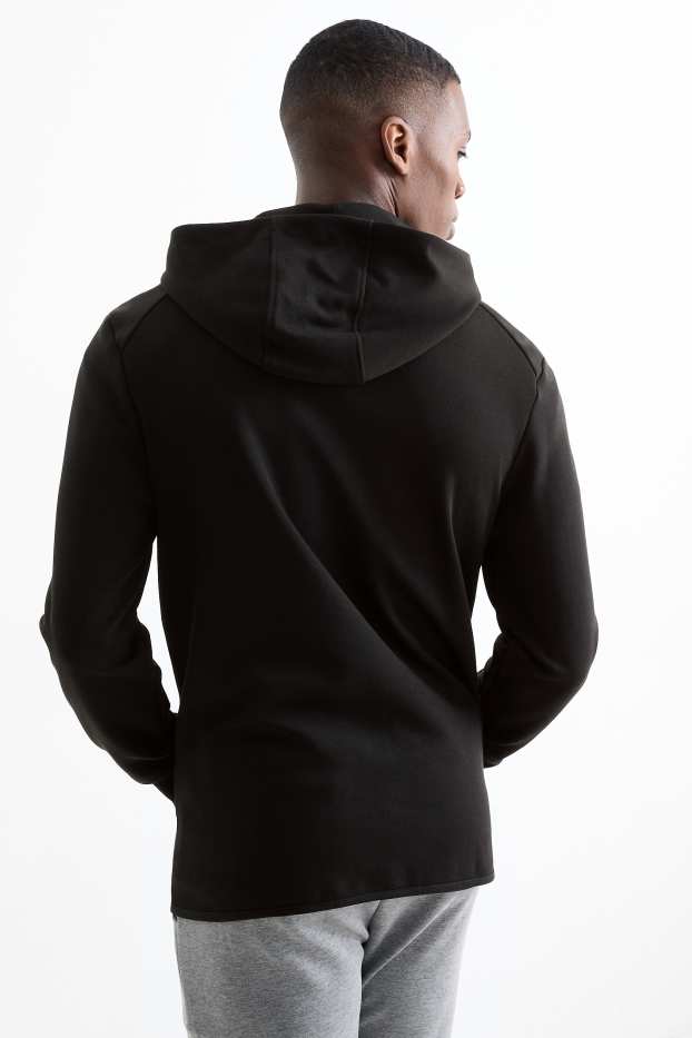 Heren - Sportvest van sweatstof, met capuchon - zwart