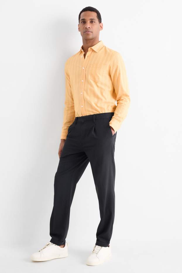 Men - Chinos - tapered fit - textured - dark blue