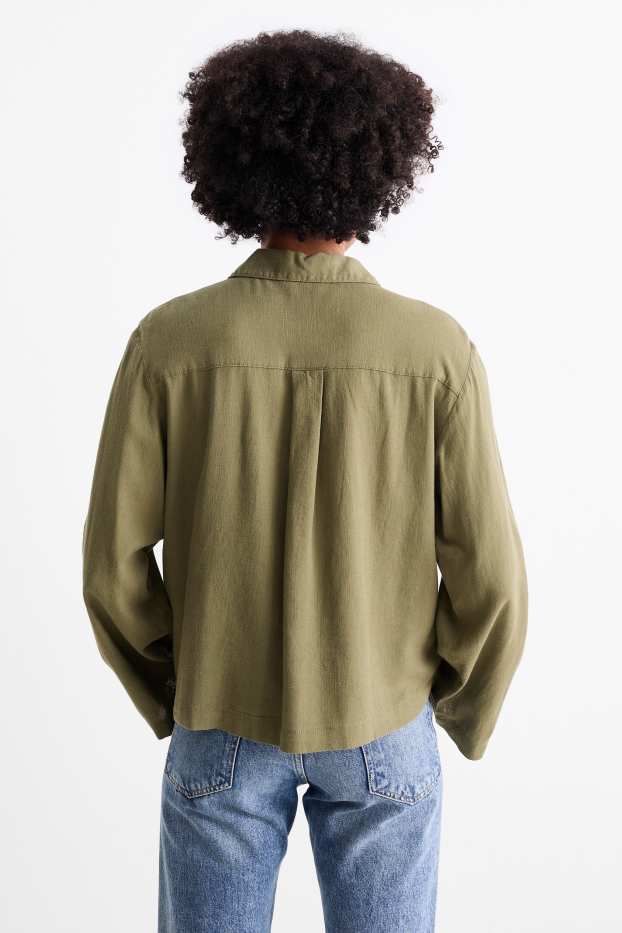 Women - Blouse with linen content - dark green