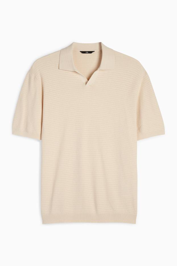 Herren - Strick-Poloshirt - Regular Fit - strukturiert - hellbeige
