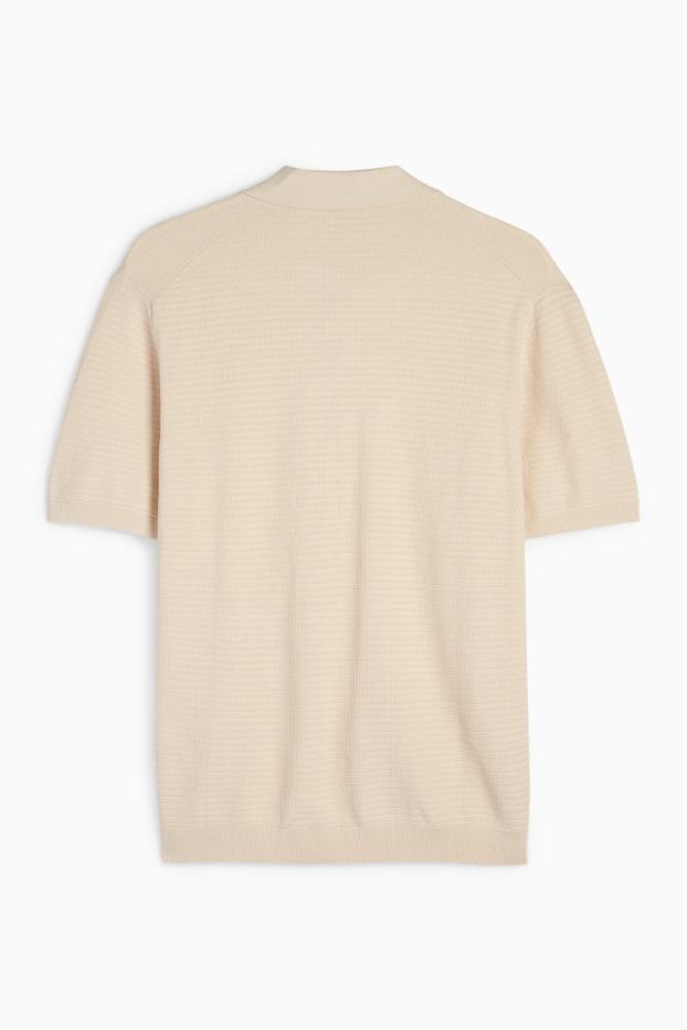 Herren - Strick-Poloshirt - Regular Fit - strukturiert - hellbeige