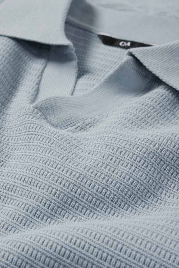 Herren - Strick-Poloshirt - Regular Fit - strukturiert - hellblau