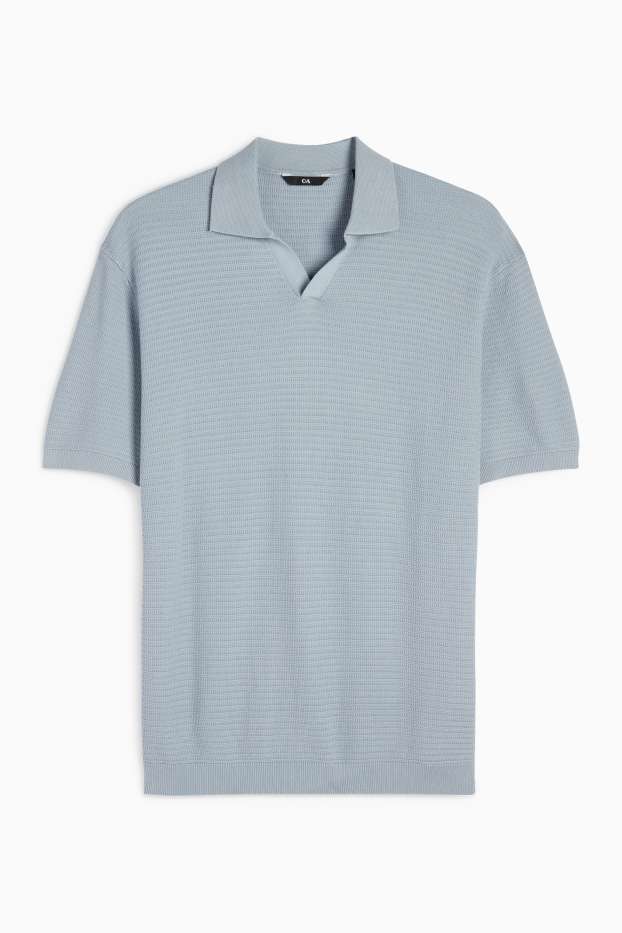 Herren - Strick-Poloshirt - Regular Fit - strukturiert - hellblau