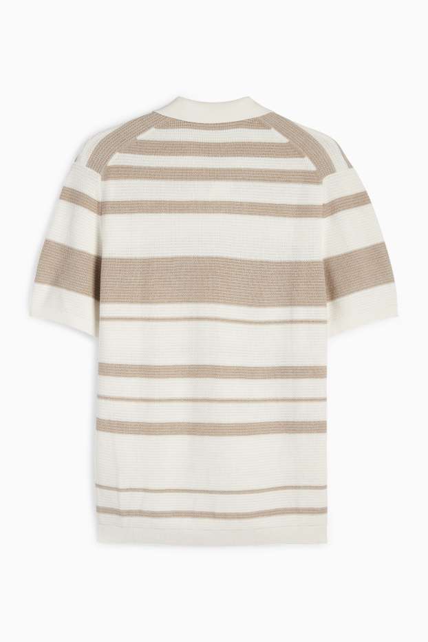Hommes - Polo en maille - à rayures - texturé - blanc crème