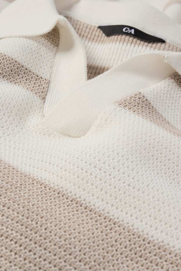 Hommes - Polo en maille - à rayures - texturé - blanc crème
