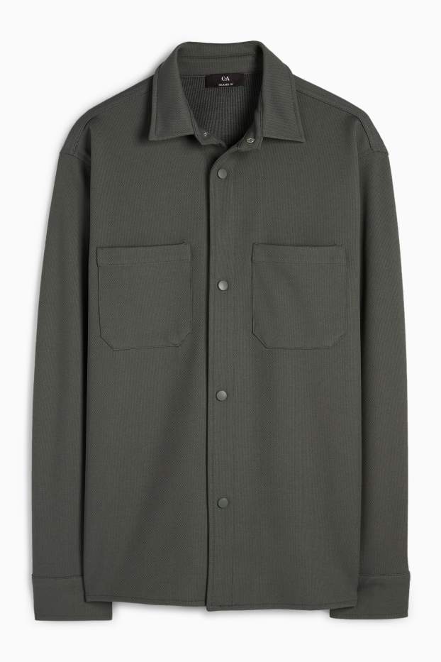 Hommes - Veste-chemise - relaxed fit - col kent - texturée - gris