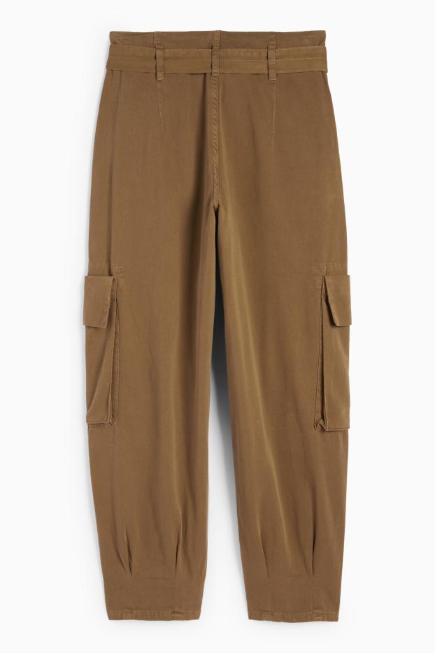 Damen - Cargohose mit Gürtel - High Waist - Tapered Fit - khaki
