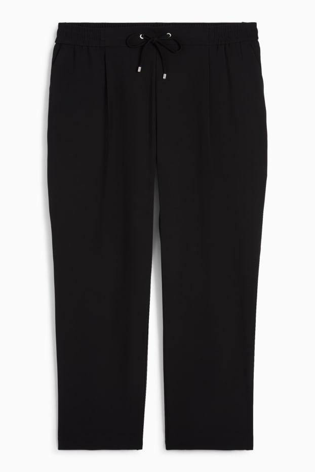 Femmes - Pantalon en toile - mid waist - tapered fit - noir