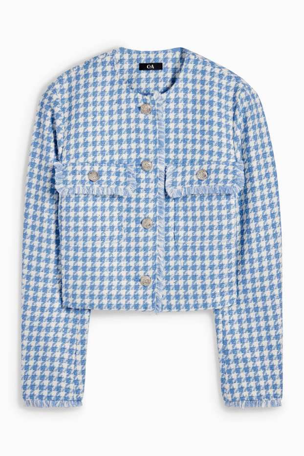 Damen - Jacke - kariert - weiß / hellblau