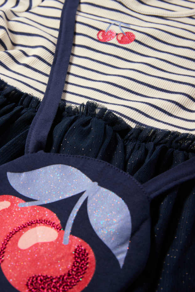 Niños: niñas - Cerezas - conjunto - vestido y bolso - 2 prendas - azul oscuro