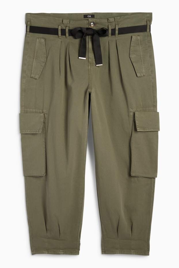 Femmes - Pantalon cargo - high waist - tapered fit - vert foncé