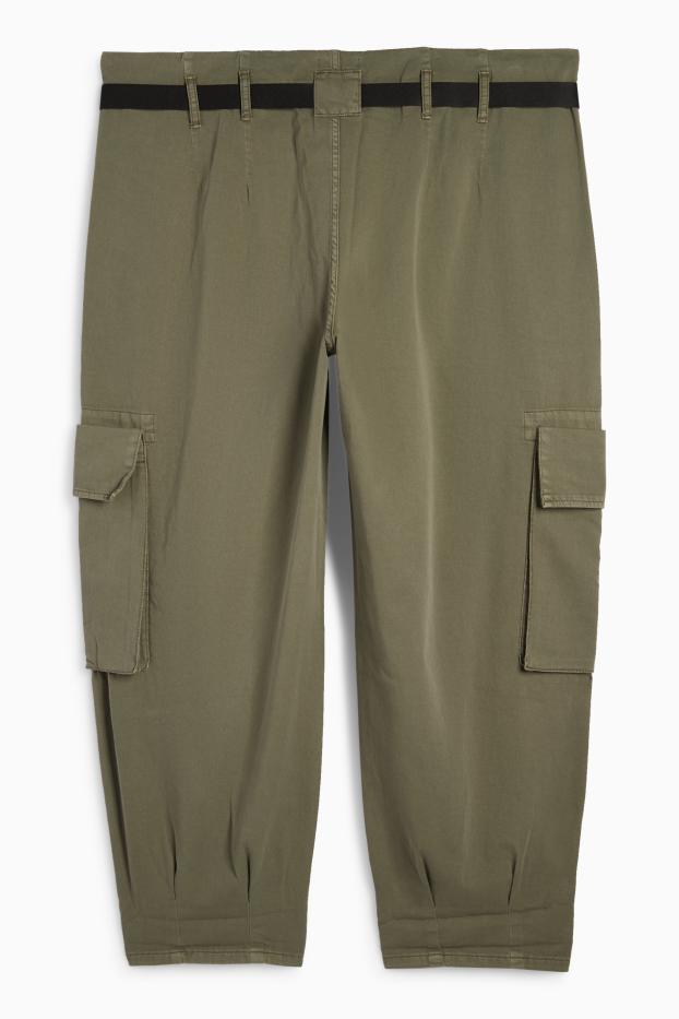 Femmes - Pantalon cargo - high waist - tapered fit - vert foncé