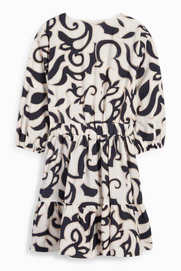 Dona - Vestit amb coll en punta - estampat - blau/beix