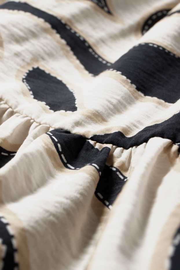 Dona - Vestit amb coll en punta - estampat - blau/beix
