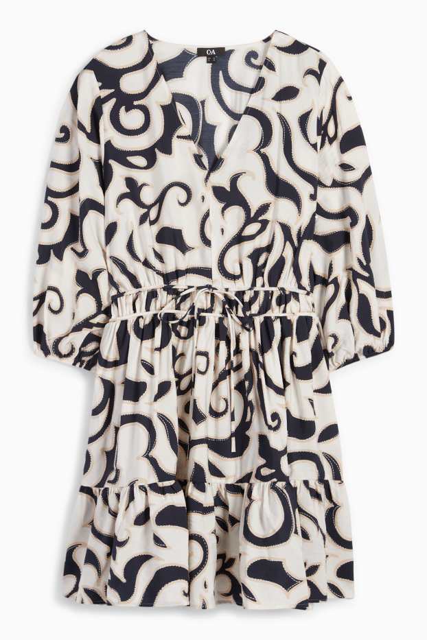 Dona - Vestit amb coll en punta - estampat - blau/beix