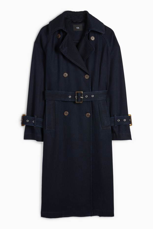 Dames - Denim trenchcoat - jeansdonkerblauw