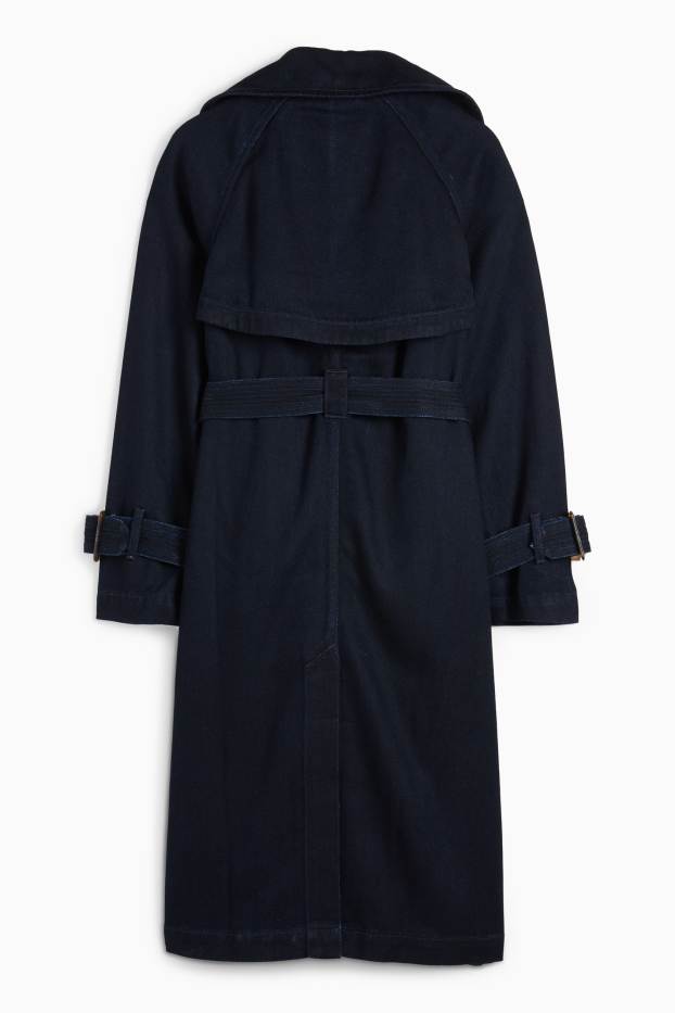 Dames - Denim trenchcoat - jeansdonkerblauw