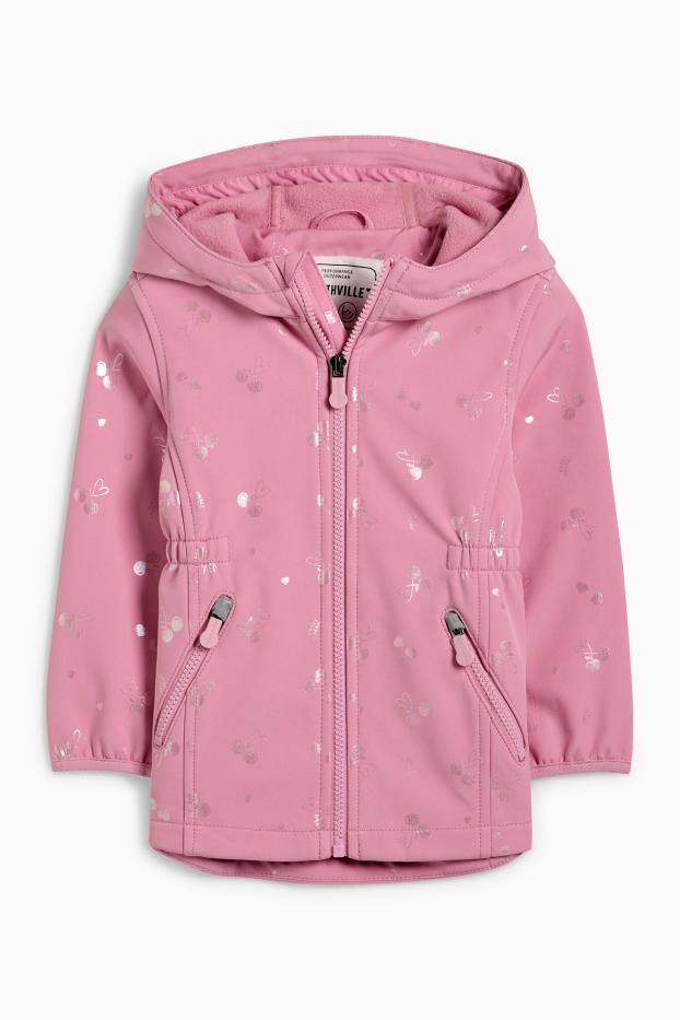 Kinder Mädchen - Kirsche - Softshelljacke mit Kapuze - wasserdicht - pink