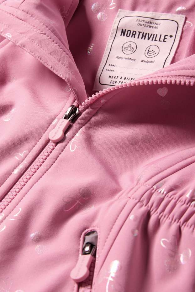 Kinder Mädchen - Kirsche - Softshelljacke mit Kapuze - wasserdicht - pink