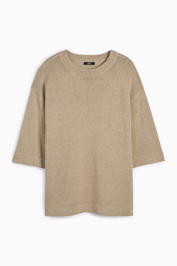 Femmes - Pull en maille - manches courtes - beige