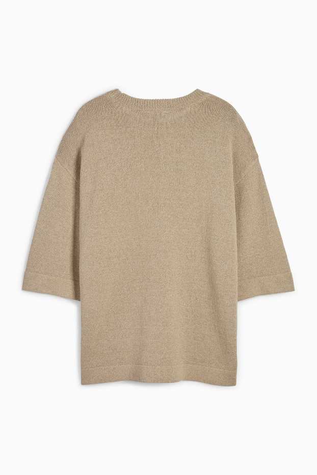 Femmes - Pull en maille - manches courtes - beige