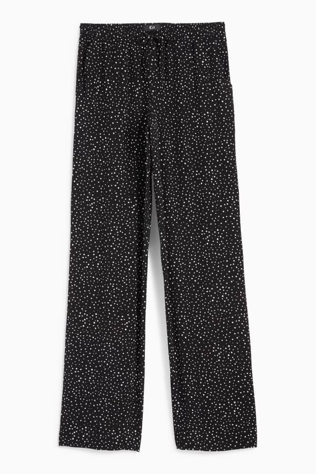 Damen - Stoffhose - High Waist - Wide Leg - gepunktet - schwarz