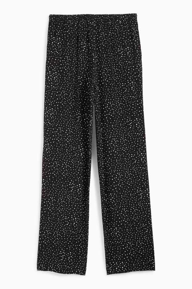 Damen - Stoffhose - High Waist - Wide Leg - gepunktet - schwarz