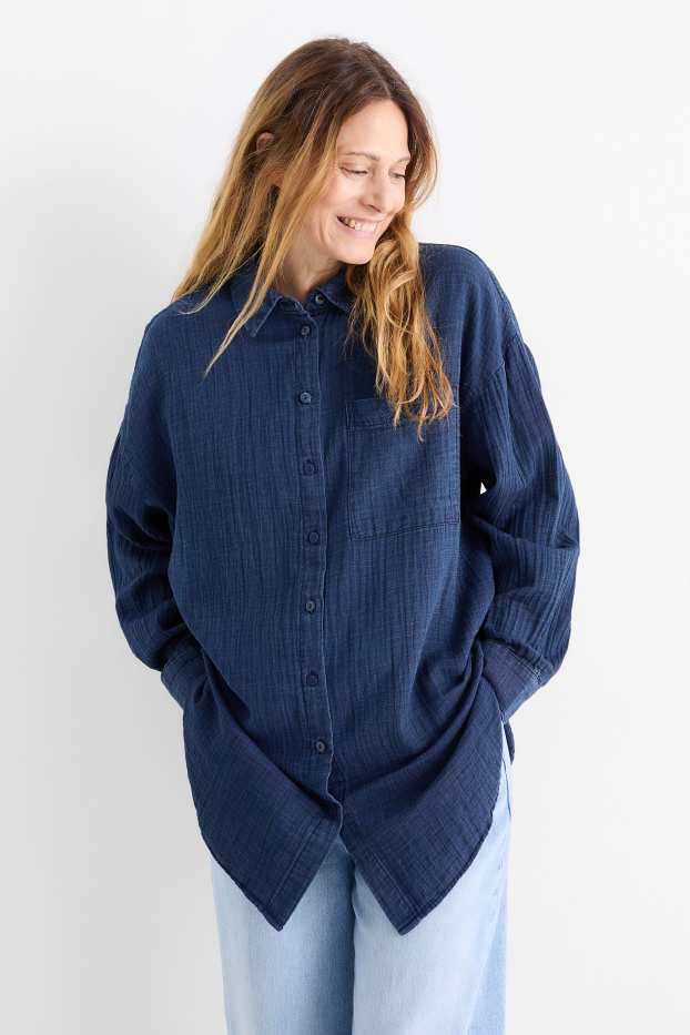 Damen - Bluse - Jeans-Look - dunkeljeansblau