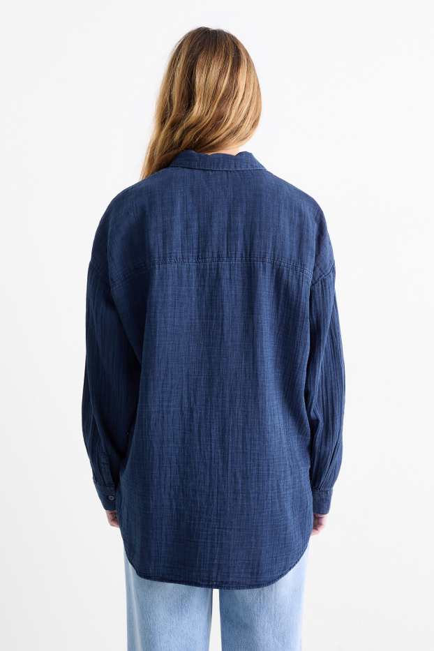 Damen - Bluse - Jeans-Look - dunkeljeansblau