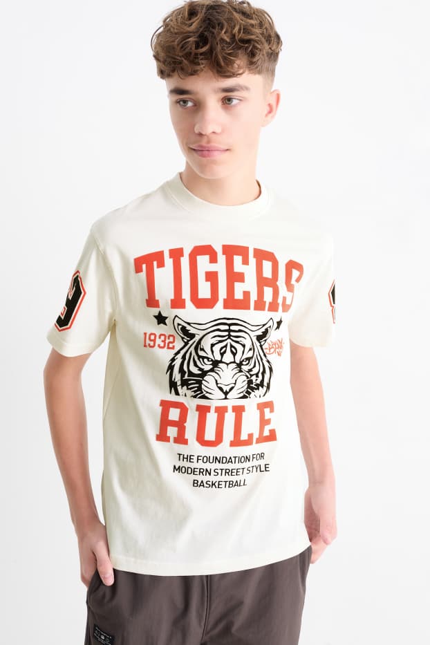 Kinder Jungen - Tiger - Kurzarmshirt - cremeweiss