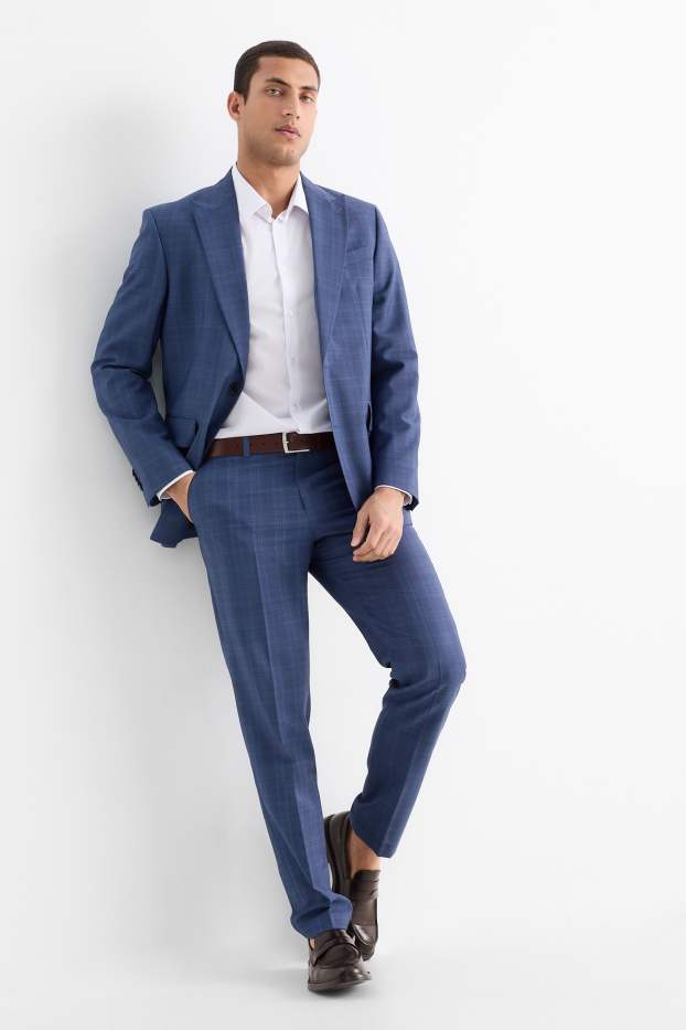 Bărbați - Pantaloni modulari din lână pură - regular fit - în carouri - albastru închis
