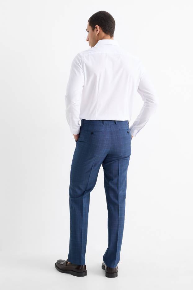 Bărbați - Pantaloni modulari din lână pură - regular fit - în carouri - albastru închis